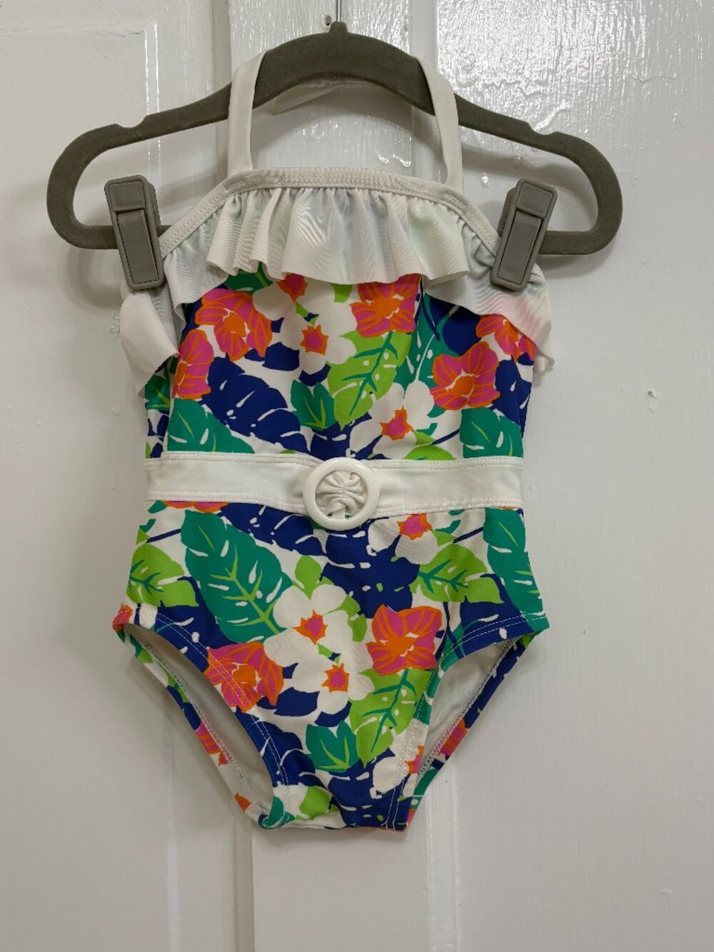 Janie and Jack Toddler Girl Tropical Floral Ruffle One-Piece Swimsuit - 18-24M